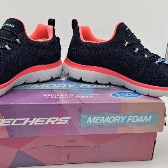 Skechers Navy and Coral Women's Shoes - Picture 7 of 14